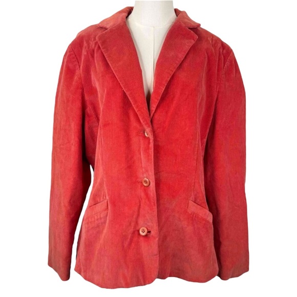 L.L. Bean Orange Corduroy Blazer Vintage 90s 3 Button Notched Lapel Pockets Lg - Picture 2 of 14